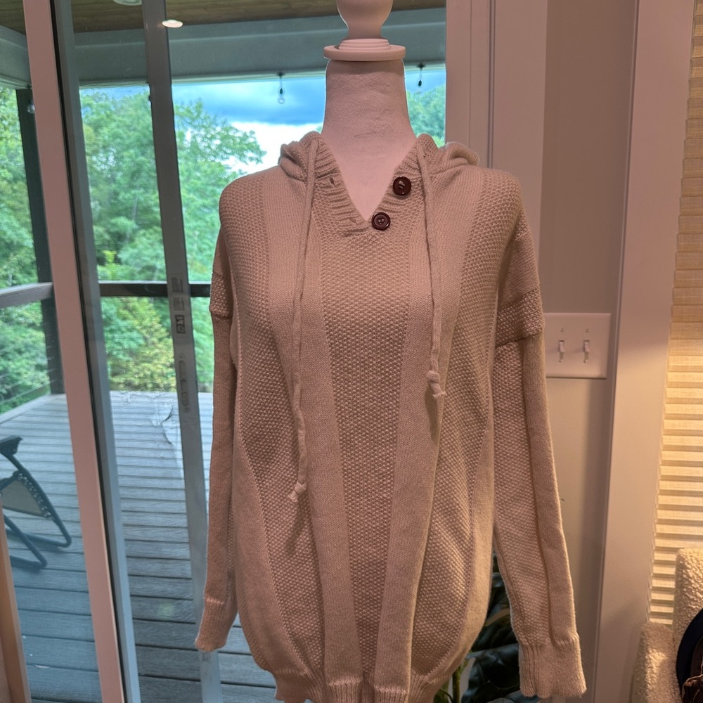 TEMU Beige Hooded Sweater w/ Button Detail-Size XL